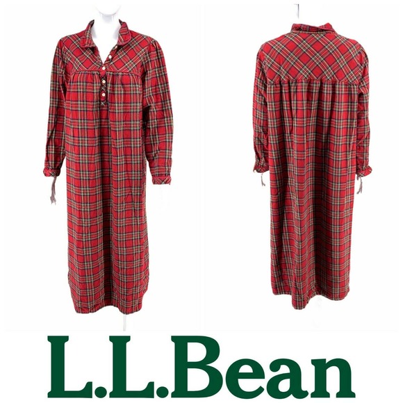 L.L. Bean Other - L.L. Bean Sz M Red Plaid Flannel Nightgown